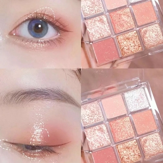 จานสีอายแชโดว์เก้าสี Ins Super Fire Glitter Pearlescent Waterproof Sequins แบบพกพาราคาถูกซอกนักเรียนสุทธิอายแชโดว์สีแดง