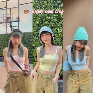 Candy Cami Crop  เสื้อครอปสายเดี่ยวสุดน่ารัก สีพื้น ผ้าร่อง นิ่ม🍦🍭