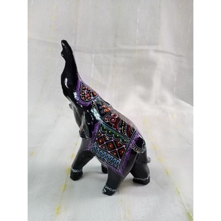 ช้างไม้ ชูงวง 3" เครื่องเขินลงลัก เพ้นท์สี  Elephant lacquer ware painting 3"