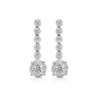 ต่างหูเพชร Simplicity Quintuple Round Drop Halo Earring (EC033)