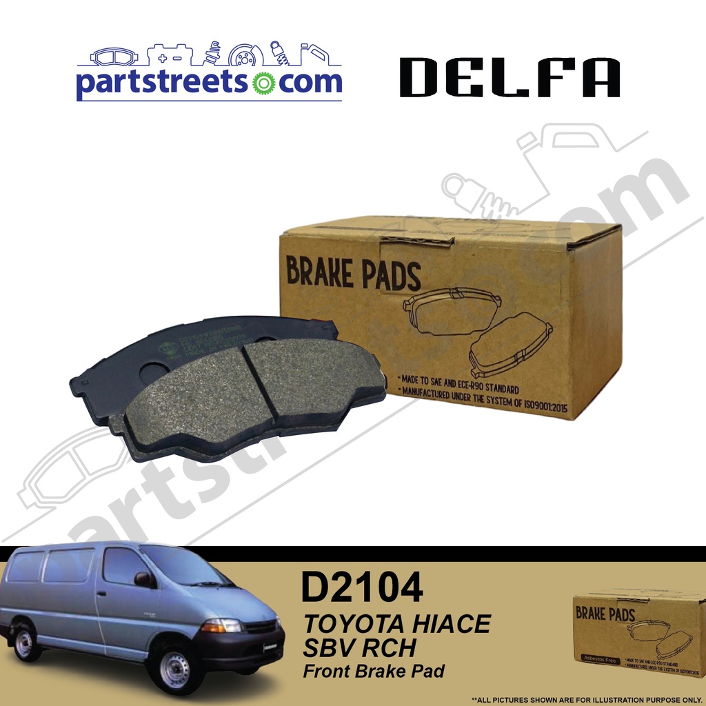 ผ้าเบรคหน้า DELFA - Toyota Hiace SBV RCH - D2104 (1 ชุด)