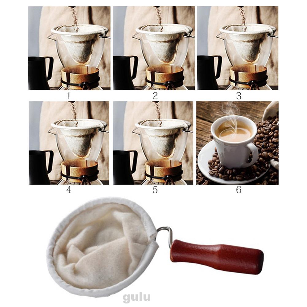 Reusable Hand Drip Flannel Cloth Coffee Filter With Wooden Handle Size S L