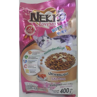 Nekko อาหารแมว อาหารเม็ด สูตรปลาแซลมอน บำรุงขน สำหรับลูกแมวทุกสายพันธุ์ (อายุ 4 - 12 เดือน) ขนาด 400 กรัม