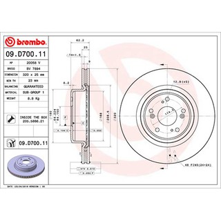 จานเบรคหน้า HONDA CIVIC FD2 2.0 TYPE R 2007-2011 09 D700 11 BREMBO