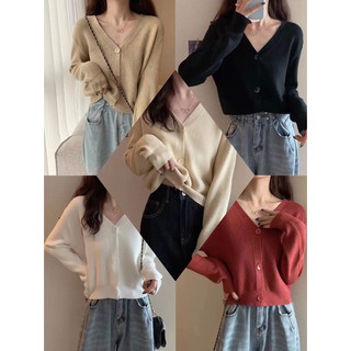 พร้อมส่ง🌼เสื้อไหมพรมคอวีแขนยาวแฟชั่น​ อก44 ยาว20