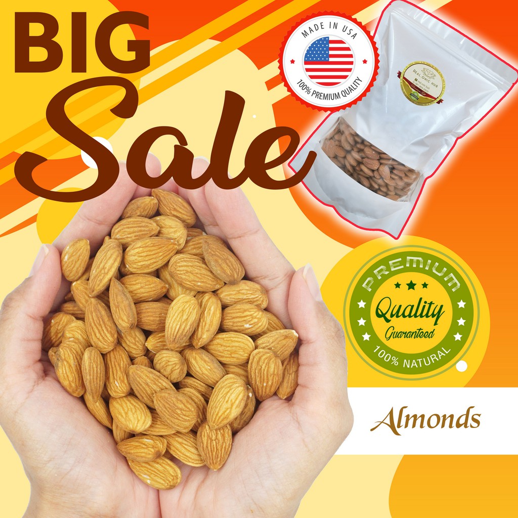 ล็อตใหม่ พรีเมี่ยม อัลมอนด์สีทอง เม็ดใหญ่ 20/22 ดิบ Premium Golden Raw Big Almond 20/22 Natural 100% Gift