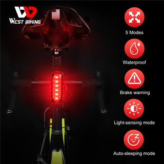 WEST BIKING ไฟท้ายจักรยาน Led กันน้ํา พร้อมเซนเซอร์เบรก สําหรับจักรยานเสือภูเขา