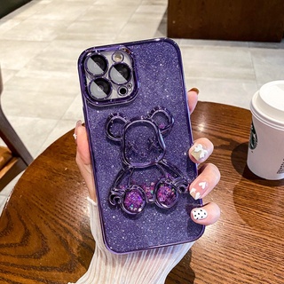 เคสโทรศัพท์มือถือชุบไฟฟ้า กันกระแทก ลายหมีโหด 3D หรูหรา สําหรับ iphone 14 pro max iphone 12 13 pro max 11 11 pro max