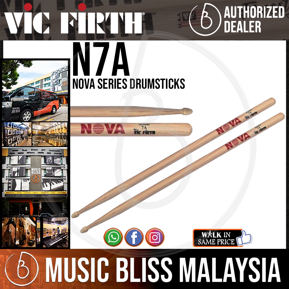 Vic Firth Nova Series USA ไม้ตีกลอง Hickory - 7A - ปลายไม้ (N7A)
