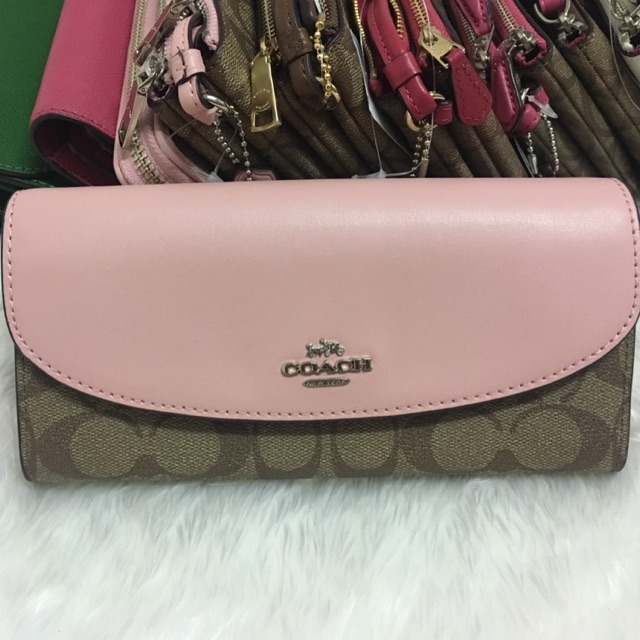 ❤️พร้อมส่ง กระเป๋าสตางค์ใบยาว coach แบบฝาเปิด ของแท้ 100% สีชมพู blush 2