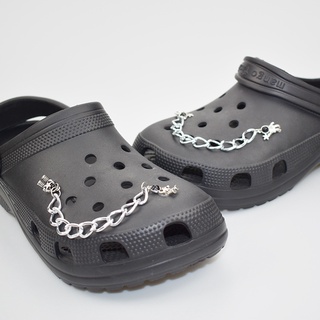 CROCS สายโซ่โลหะ จี้รูปปีก ดอกไม้ สีทอง เครื่องประดับ สไตล์เกาหลี แฟชั่นสําหรับผู้หญิง