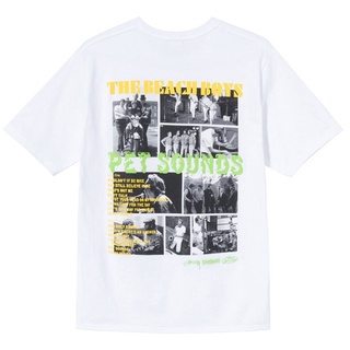 เสื้อยืดแขนสั้นพิมพ์ลาย Stussy Sounds สไตล์ย้อนยุคทรงหลวม