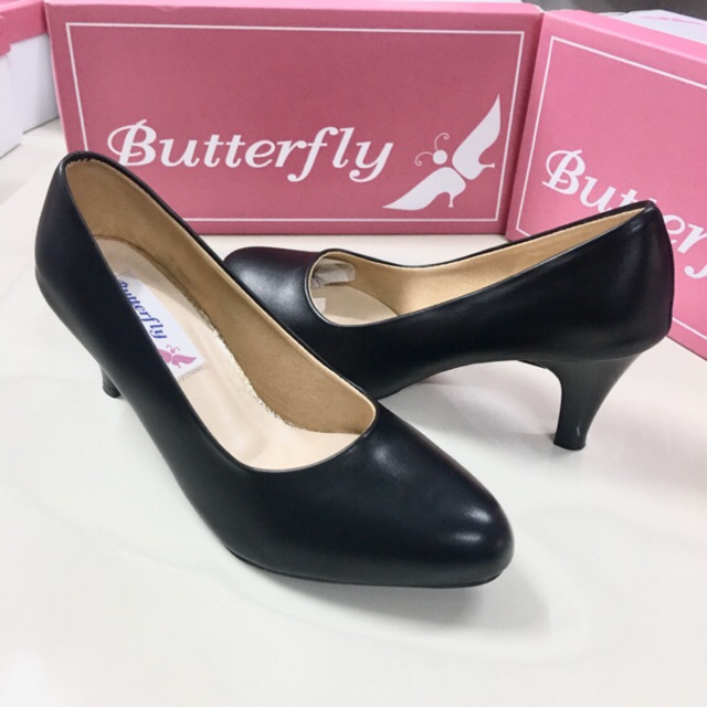 รองเท้าคัชชูแฟชั่น Butterfly รุ่น 9758-6013 คัชชูดำหัวแหลมมน
