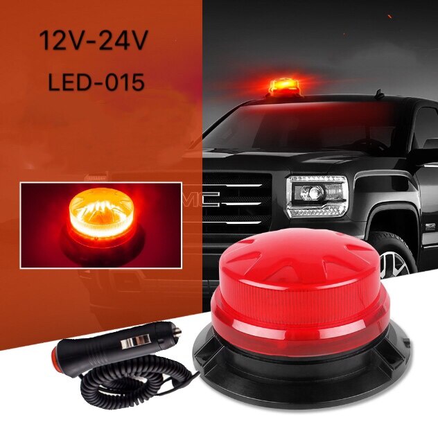 ไฟไซเรน ไฟฉุกเฉิน LED-015 12V-24V ไฟติดหลังคาพร้อมฐานแม่เหล็ก สว่างตาแตก เหลือง /สีแดง
