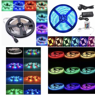 ไฟ LED ชุดไฟเส้น 2835 กับ ชุดไฟเส้น 3528/5050 RGB SMD LED Strip light 300 LEDs พร้อมรีโมทและอะแดปเตอร์ กันน้ำได้ ยาว 5 ม