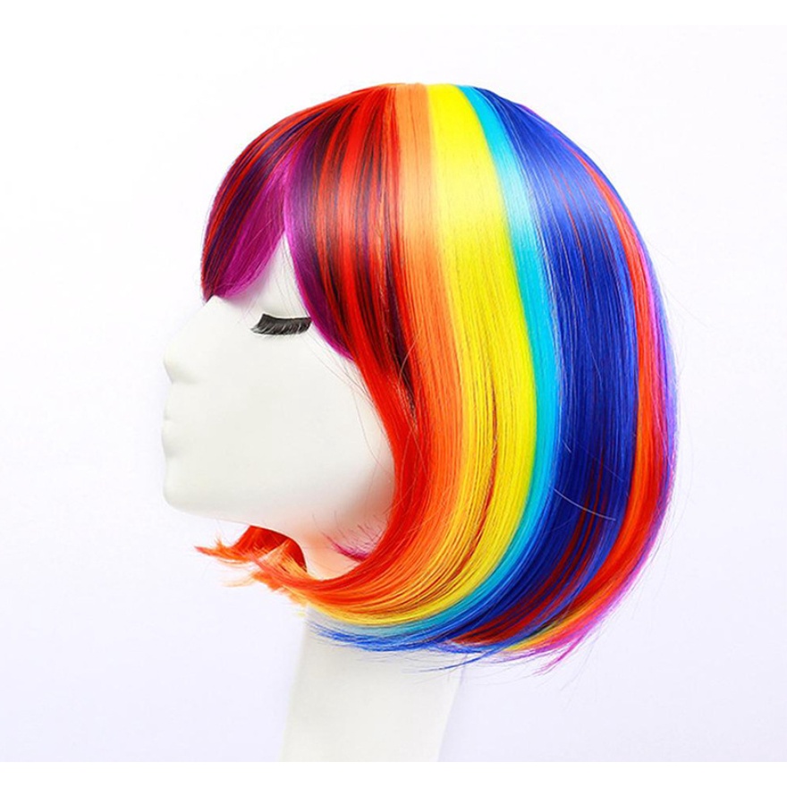 วิกผม สีรุ้ง เรนโบว์ สั้น ยาว หยักศก ผมปลอม แดร็กควีน Drag Queen Rainbow Hair Wig Colorful Long Short Clip Hairpiece