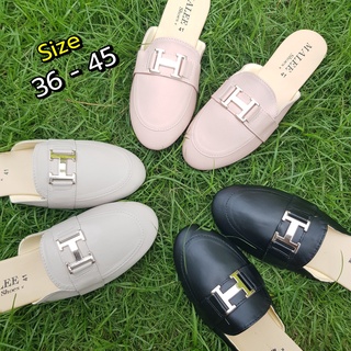 [รับCode12%⚡เพียงกดติดตามร้าน❤️] Sz.36-45 สวมเปิดส้น สไตล์เอสปาดริล แต่งHโครเมี่ยมทอง [ML]