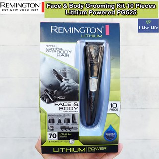 เครื่องโกนหนวด เครา แบบไร้สาย Face &amp; Body Grooming Kit 10 Pieces Lithium Powered PG525 - Remington