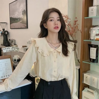 Women blouse doll collar puff sleeve top loose shirt Korean style blouses