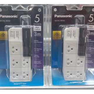 รางปลั๊กพ่วง 5 เต้ารับ + เมนสวิตซ์ Panasonic สาย 3 เมตร