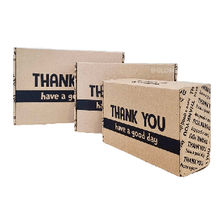 กล่องหูช้าง ลาย Thank you กล่องลูกฟูกพัสดุไปรษณีย์ ฝาเสียบ (25 กล่อง/แพค) รับผลิตแบรนด์