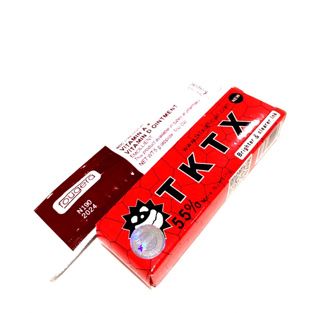 ( ชุด 1 หลอด) ย า ชา สำหรับสักลาย สักคิ้ว ปาก TKTX 55% สีแดง ไม่แถมครีมทาหลังสัก