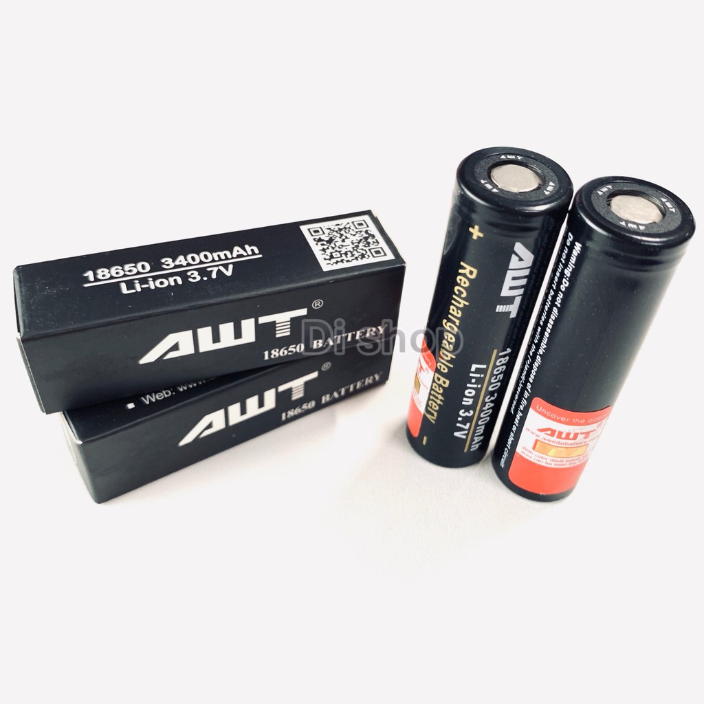 พร้อมส่ง！！ ถ่านชาร์จ awt ดำ รุ่น AWT 18650 3.7V 3400 mA 2ก้อน