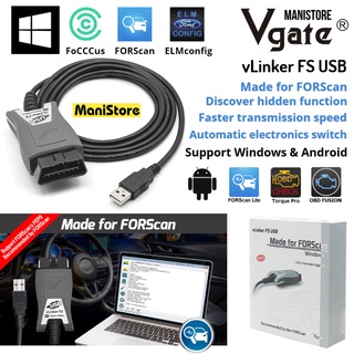 Vgate Vlinker FS USB ELM327  OBD2 Car Diagnostic Tool for  FORScan OBD2 Automotive Scanner MS/HS CAN for Ford/ Mazda