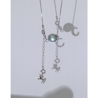 MeeningBrand❀สร้อยคอเงิน MOON DIAMOND WITH BALL AND HORSE [02-0018]