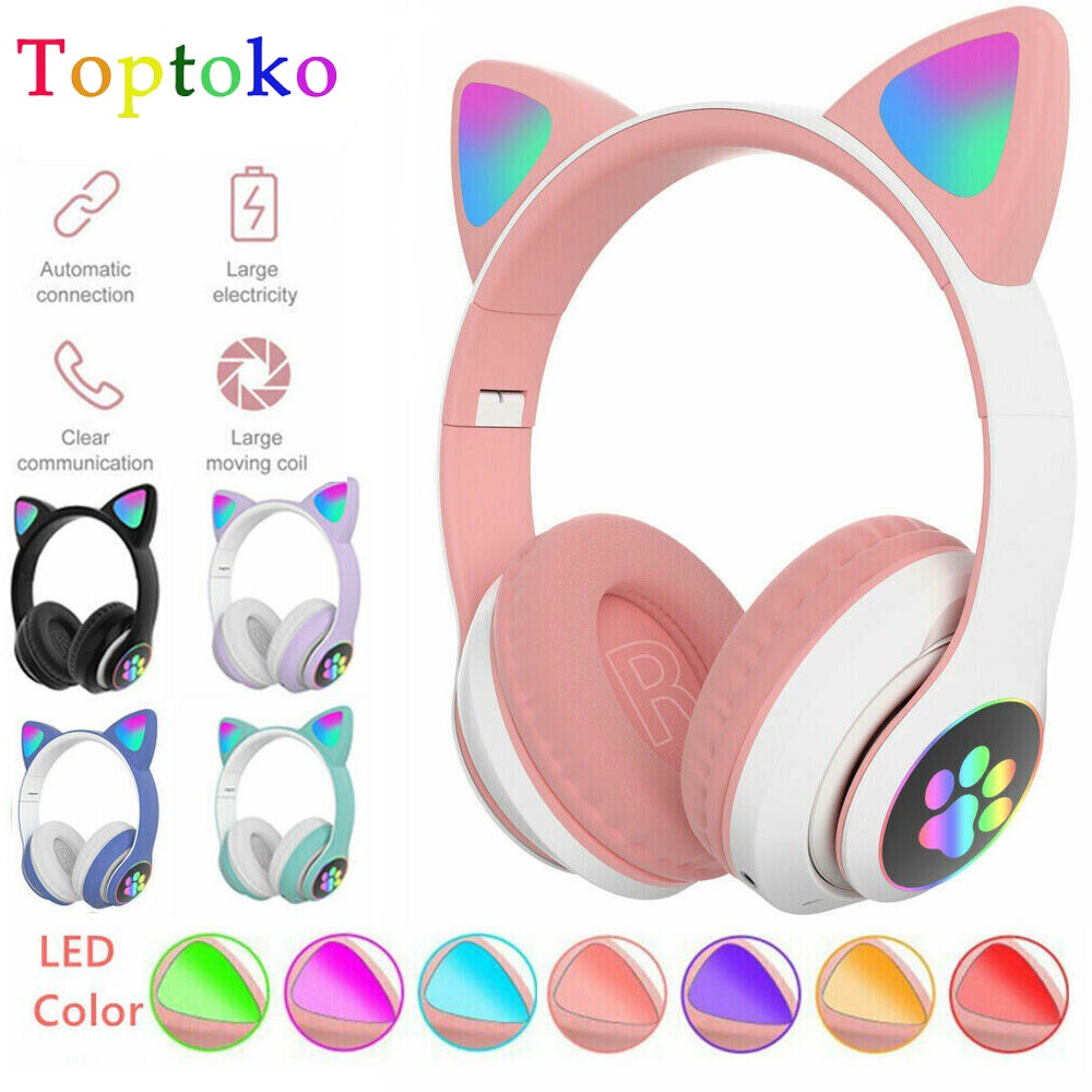 Led Cat Ear Noise Cancelling Headphone Pink Wireless Headphones Girl Cute Bluetooth Blutooth 8688