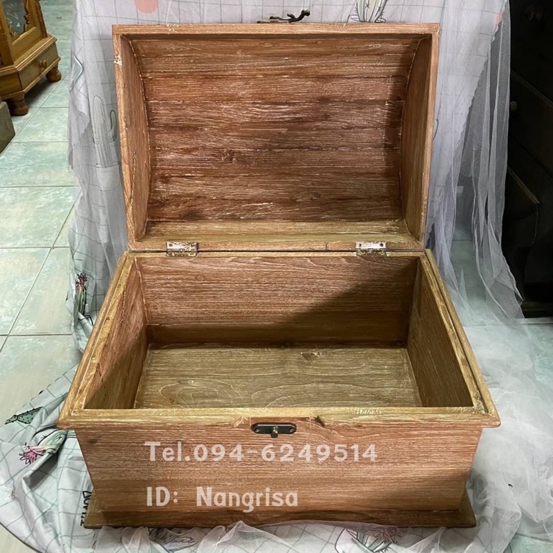 หีบไม้สัก หีบโบราณ  หีบไม้อเนกประสงค์ หีบสมบัติ (ทำจากไม้แก่)  ขนาด : (กว้างxยาวxสูง) 35x50x39cm (ขน