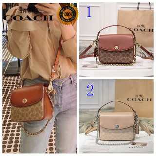 ของแท้ 💯%ของแท้ Coach กระเป๋าสะพายโซ่เล็กผู้หญิงพลิกไหล่ Messenger กระเป๋า F89089