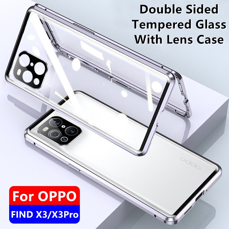 เคส OPPO Reno6Pro+Find X3 Pro Reno5Pro+Reno5 Reno6⭐กระจกสองด้าน กรอบโลหะ สถานที่น่าสนใจแม่เหล็ก เคสโทรศัพท์⭐PhoneCase PhoneCover⭐WithLens Double sided Tempered Glass Metal Frame Magnetic Phone Case⭐FindX3 FindX3Pro