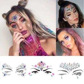 มี100ลาย ⚡️สติกเกอร์ เพชร คริสตัล สำหรับติดหน้า Face Tattoo ไปปาร์ตี้ Fastival โคโยตี้ 🎇🎆 Coachella สงกรานต์ BMMF