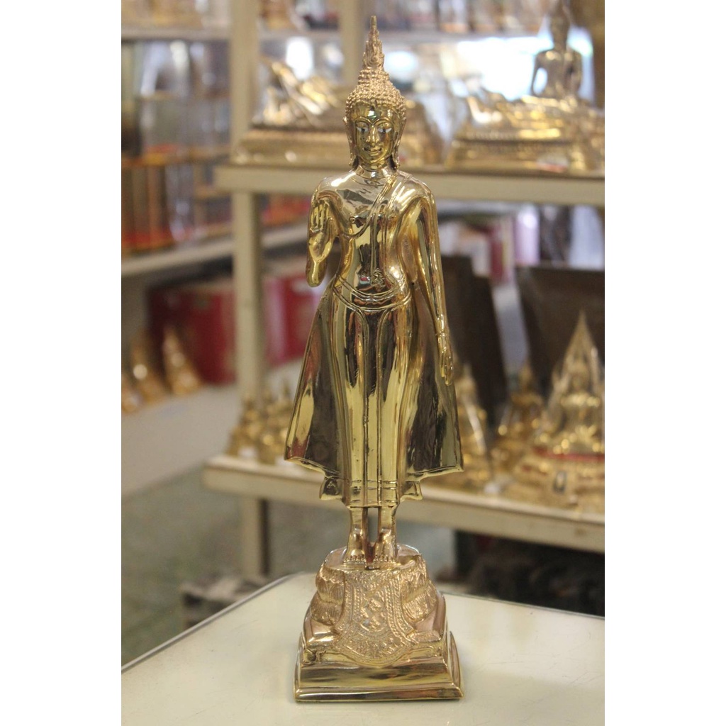 พระประจำวันจันทร์ ปางห้ามญาติ เนื้อทองเหลืองขัดเงา ขนาดหน้าตัก 3นิ้ว