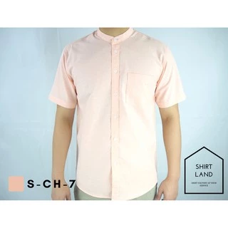 คอจีน/แขนสั้น (สีอ่อน) M/L/XL ผ้า OXFORD - SHIRT LAND เสื้อเชิ้ตผู้ชาย Short Sleeve Chinese Mandarin Collar Shirt
