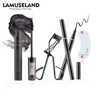 Lamuseland ชุดมาสคาร่า + อายไลเนอร์ + ที่ดัดขนตา + การ์ดเขียนคิ้ว เครื่องมือเครื่องสําอาง #Las703