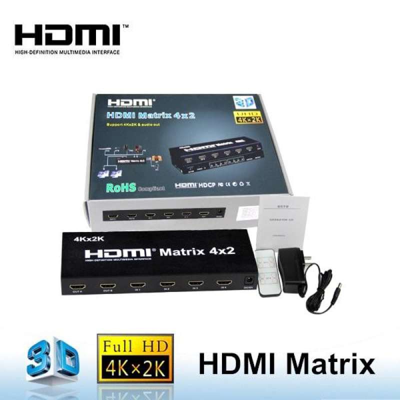 ลดราคา HDMI New HDMI Matrix 4X2 Switch Splitter HIFI Matrix 4 in 2 out with Remote Control Audio Supports HDMI V1.4/3D/4Kx2K #สินค้าเพิ่มเติม สายต่อจอ Monitor แปรงไฟฟ้า สายpower ac สาย HDMI