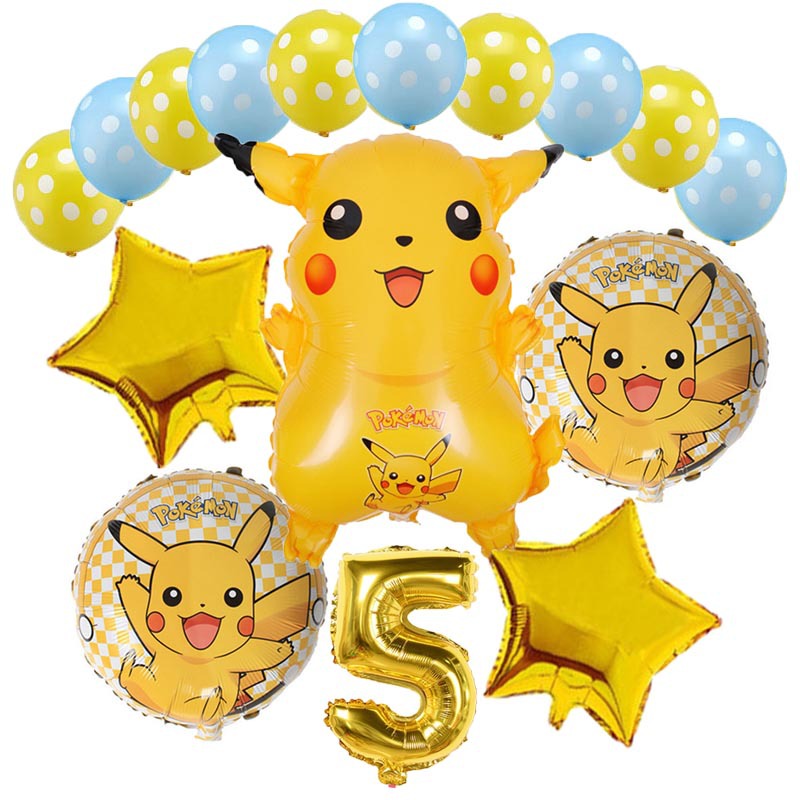 20 ชิ้น Pokemon Gold Pikachu ฟอยล์ Baloon 32 นิ้วจํานวนบอลลูนตกแต่งงานเลี้ยงวันเกิด