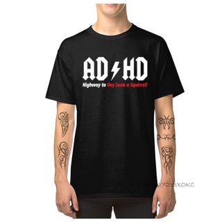 เสื้อยืดวินเทจเสื้อยืด คอกลม ผ้าฝ้าย พิมพ์ลายกระรอก ADHD Highway to Hey Look A Squirrel สําหรับผู้ชาย ครอบครัวS-5XL