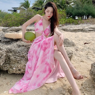 เดรสพริ้วๆเว้าเอวสีมัดย้อม