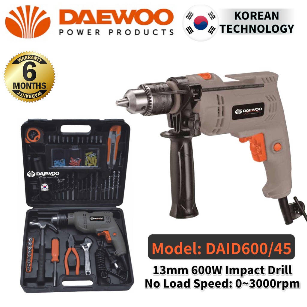 Daewoo DAID600/45 13 มม. สว่านกระแทกไฟฟ้าพร้อมชุดอุปกรณ์เสริม 45 ชิ้น Mesin สว่านกระแทก