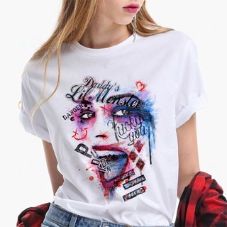 ทีมฆ่าตัวตาย Harley Quinn เสื้อยืดแขนสั้นสําหรับผู้หญิงเสื้อยืดผู้หญิง +a9