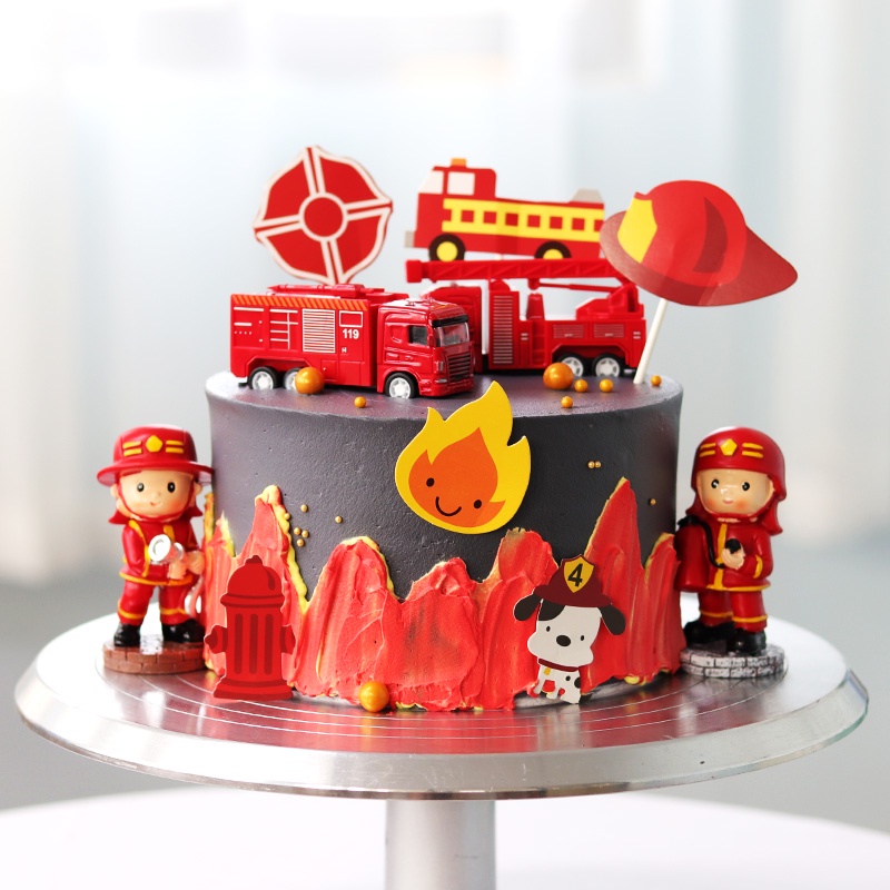 Little Firefighter ป้าย Pvc รูปรถดับเพลิง สําหรับตกแต่งเค้กวันเกิด