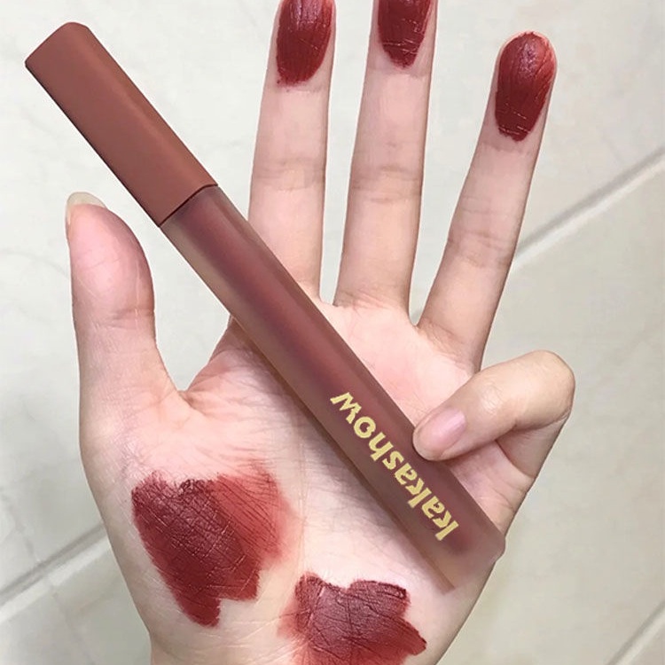 Kakashow Powder Mist Silky Lip Glaze Velvet Matte Sunset Red Brown แต่งหน้ากันน้ําไม่ซีดจางง่าย