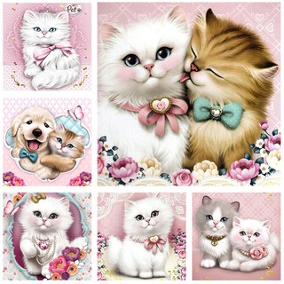 Full Drill DIY 5D Cute cat and dog couple room decor aesthetic gift set for women birthday diamond painting embroidery cat Kits Contains tools【30 X 30cm】