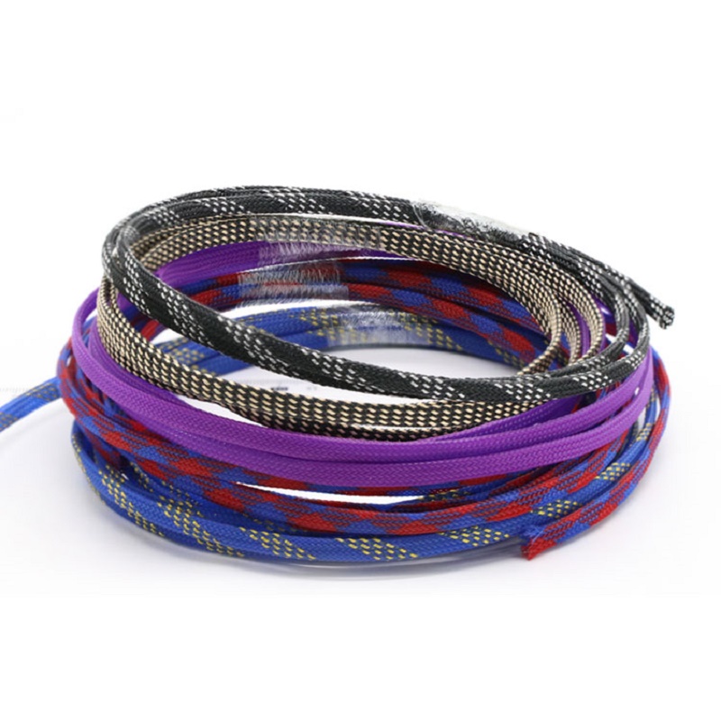 5M 6mm ปลอกหุ้มสายถัก PET แบบขยายได้แบบขยายได้ สายรัดหุ้มฉนวนความหนาแน่นสูง ปลอกหุ้มสายไฟฉนวน