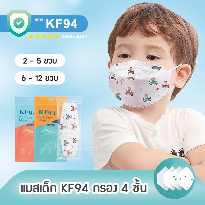 (ลายใหม่❗️) KF94 Korea Mask แมสเด็ก ลายการ์ตูน ทรงเกาหลี แพค10ชิ้น หน้ากากอนามัยเด็ก กรอง4ชั้นมีซองใสแยกทุกชิ้น