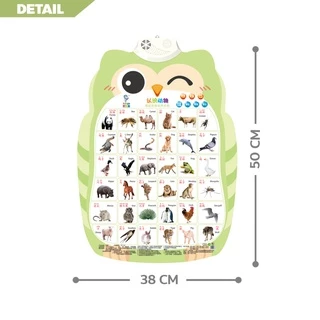 ERORO โปสเตอร์นกฮูกพูดได้ 1-3ภาษา กดมีเสียง สำหรับเรียนรู้คำศัพท์ภาษาจีน ภาษาอังกฤษ