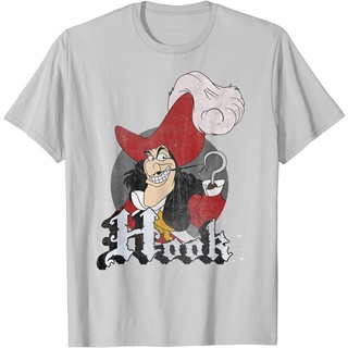 เสื้อยืดผ้าฝ้ายพรีเมี่ยม เสื้อยืด พิมพ์ลายโลโก้ Disney Peter Pan Captain Hook Mischievous Smile